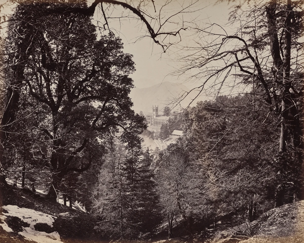 Shimla. The Church Through the Trees, from Jakko by Samuel Bourne, photograph, 1863-1870