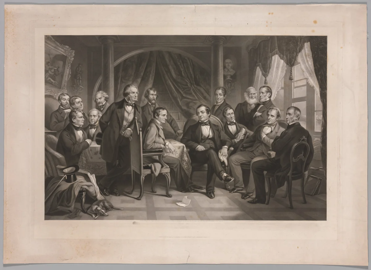 Washington Irving and his Literary Friends at Sunnyside by Thomas Oldham Barlow, print, 1864