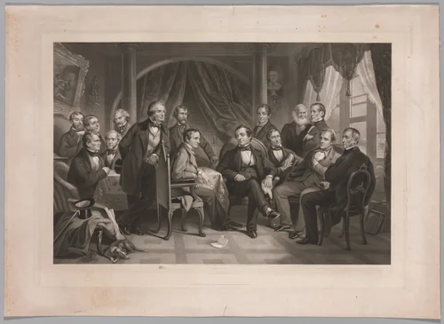 Washington Irving and his Literary Friends at Sunnyside by Thomas Oldham Barlow, print, 1864