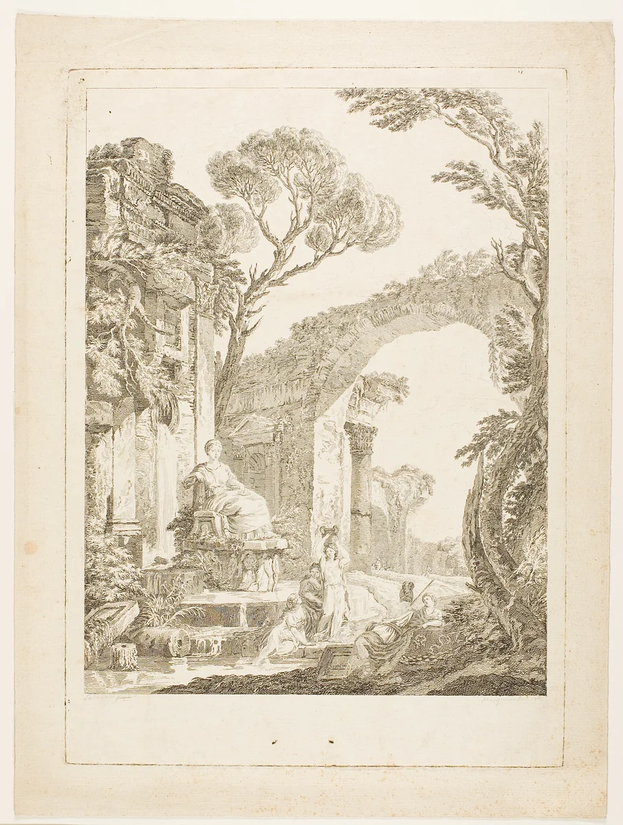 The Fountain in the Ruins by Louis Joseph Masquelier, print, 1765