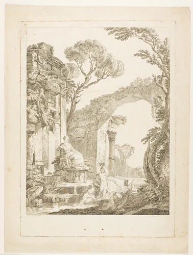 The Fountain in the Ruins by Louis Joseph Masquelier, print, 1765