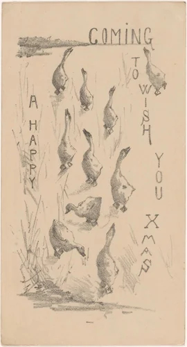 Kerstkaart met tien ganzen by Theo van Hoytema, print, 1890