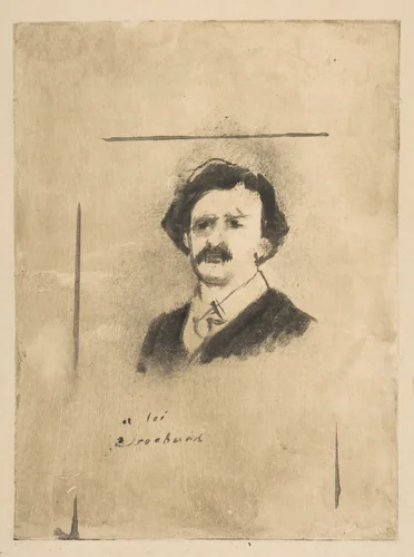 Portrait of Virginie Cardinal's Favorite, the Actor Crochard (illustration for La Famille Cardinal by Ludovic Halévy) by Edgar Degas, print, 1875-1885