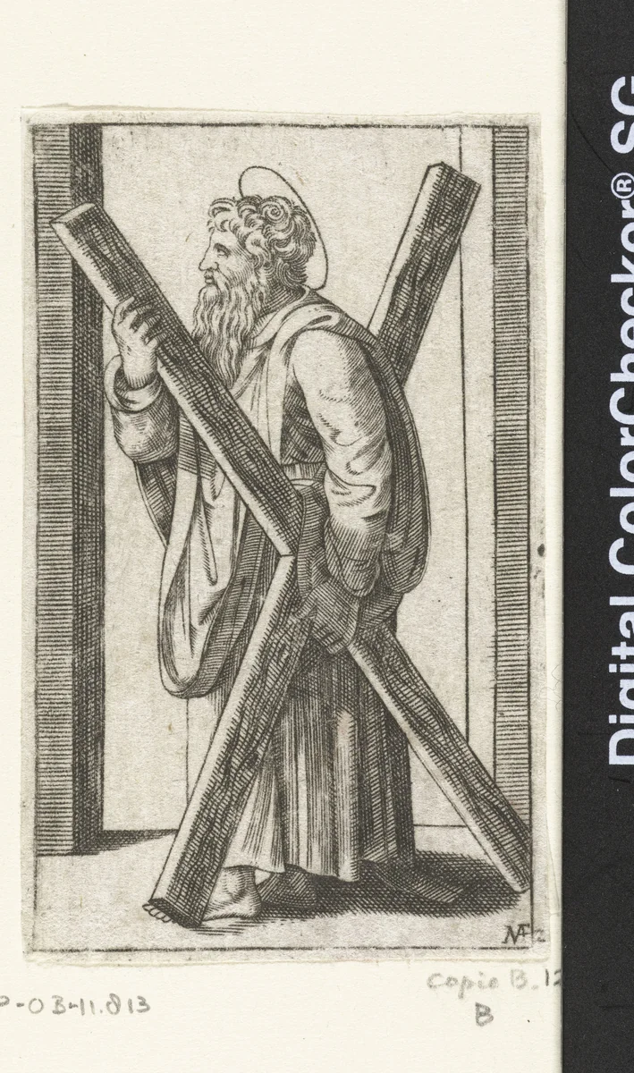 Apostel Andreas met kruis by anonymous, print, 1517-1577