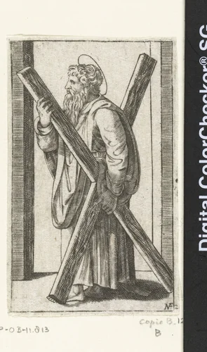 Apostel Andreas met kruis by anonymous, print, 1517-1577