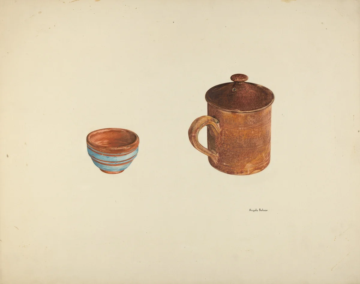 Zoar Dish and Coffee and Cider Cup w/ Lid by Angelo Bulone, index of american design, 1938