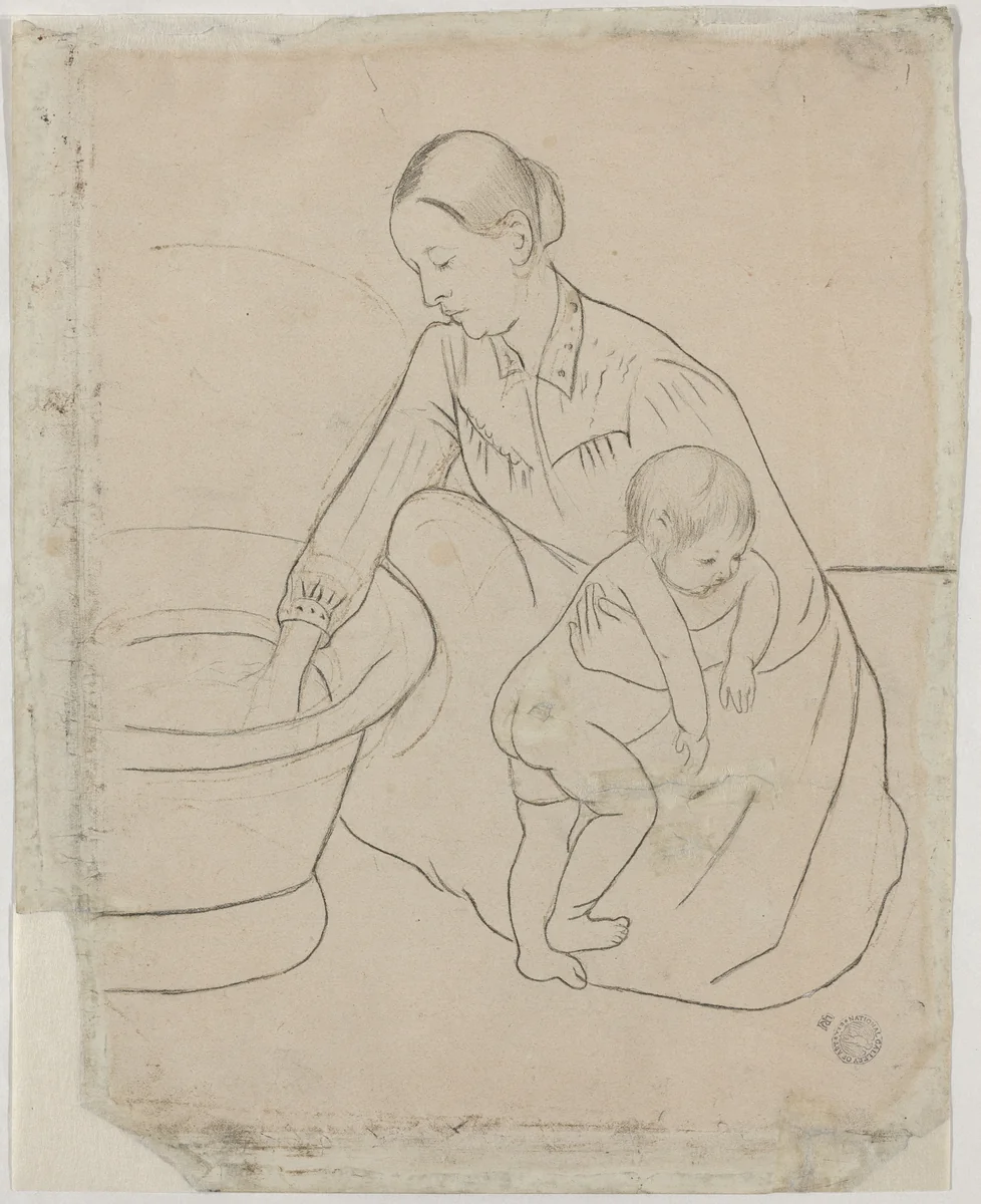 The Bath [verso] by Mary Cassatt, drawing, 1890-1891