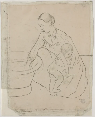 The Bath [verso] by Mary Cassatt, drawing, 1890-1891