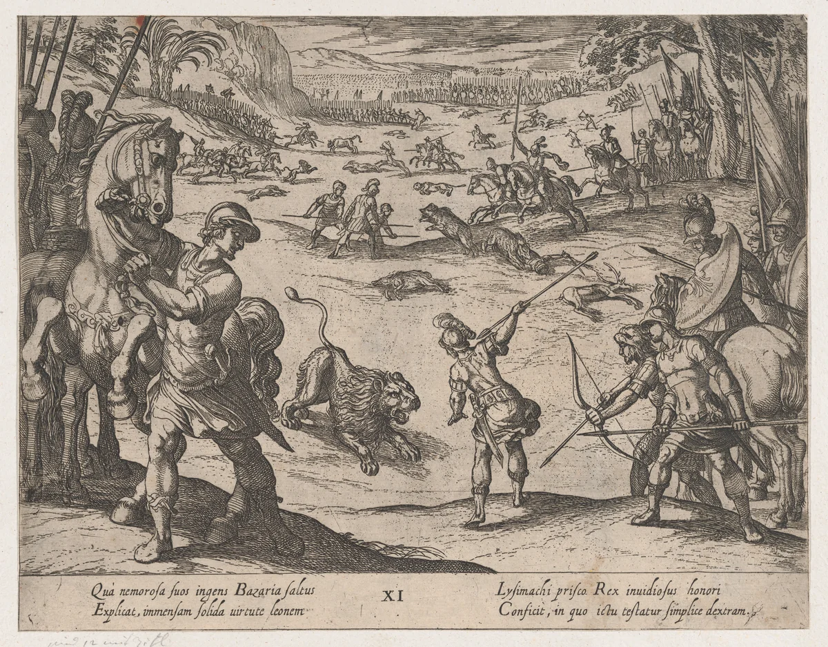 Plate 11: Alexander's Lion Hunt, from "The Deeds of Alexander the Great" by Antonio Tempesta, print, 1608