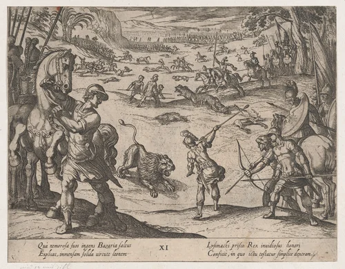 Plate 11: Alexander's Lion Hunt, from "The Deeds of Alexander the Great" by Antonio Tempesta, print, 1608