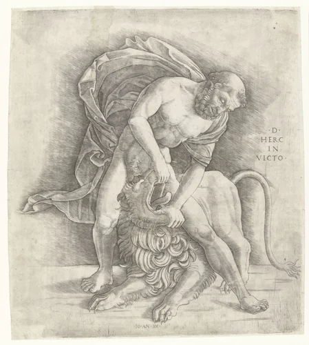 Hercules Fighting the Nemean Lion by Unknown, print, 1507