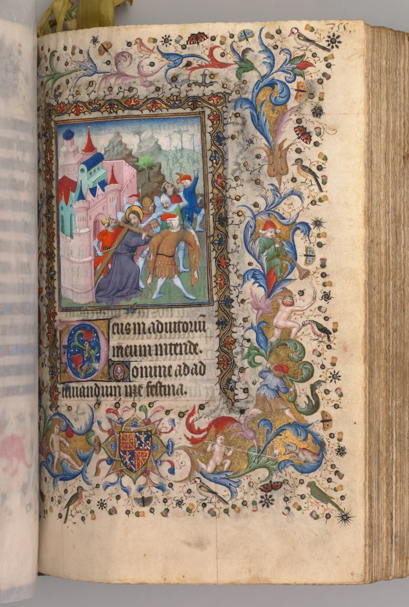 Hours of Charles the Noble, King of Navarre (1361-1425): fol. 170v, Christ Carrying the Cross by Master of the Brussels Initials and Associates, book, 1400-1410