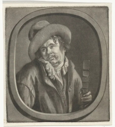 Man met een glas in de hand by Arnout Rentinck, print, 1722-1775