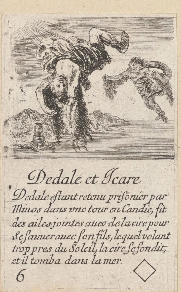 Daedalus en Icarus by Stefano della Bella, print, 1620-1664