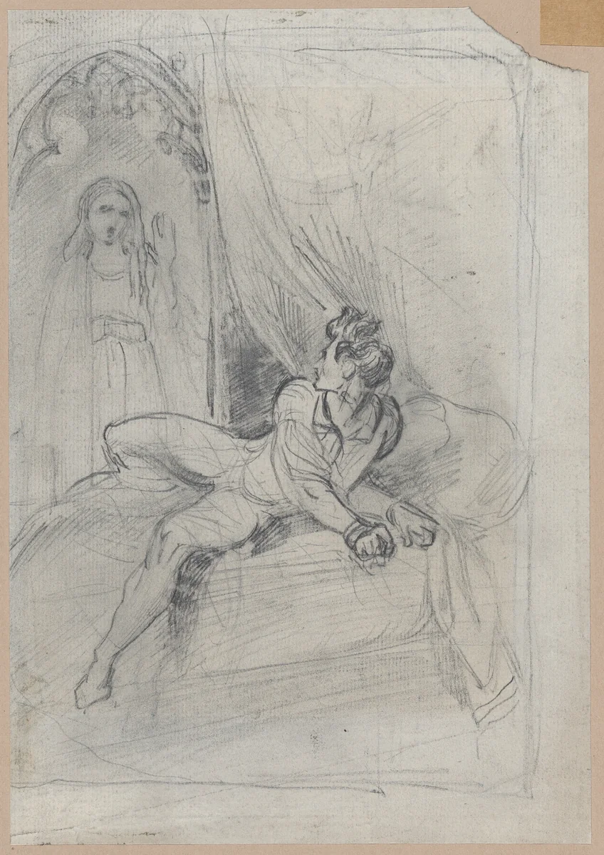 Man and apparition by Theodor Holst, drawing, 1830-1844