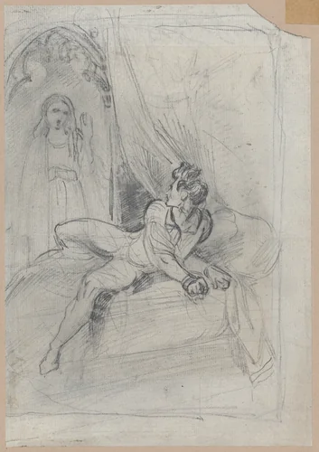 Man and apparition by Theodor Holst, drawing, 1830-1844