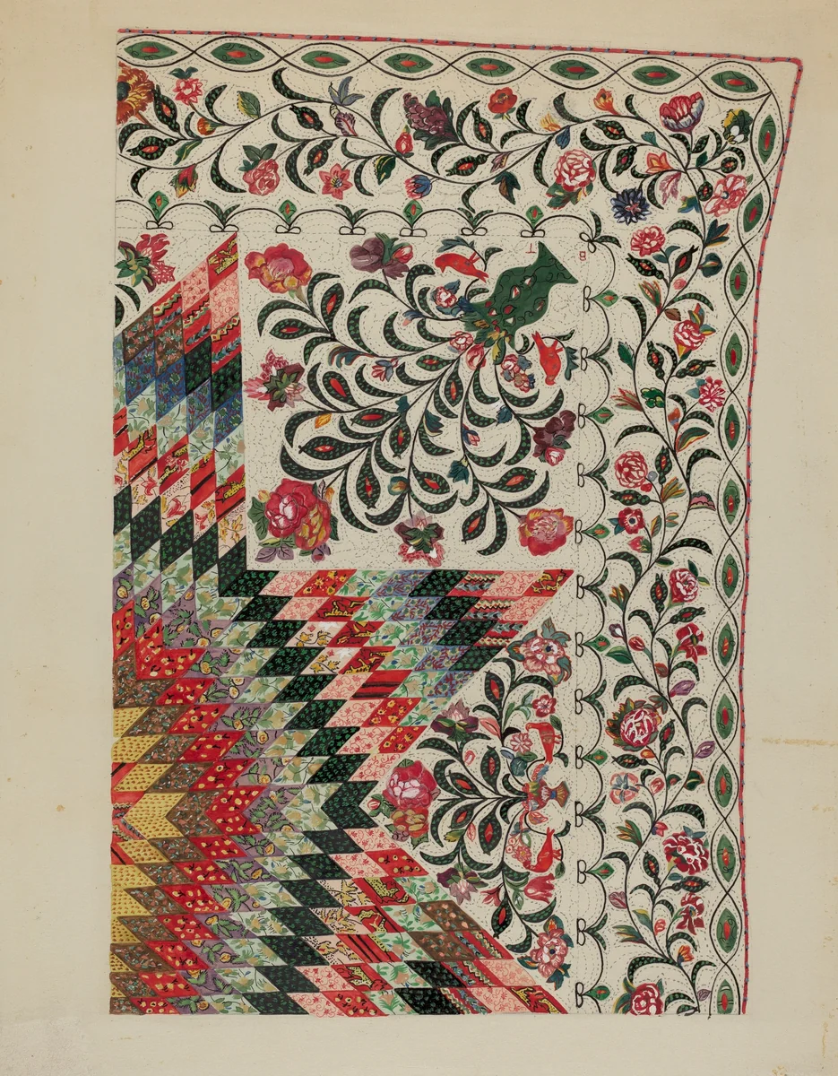 Patchwork and Applique Quilt by Mary Berner, index of american design, 1935-1942