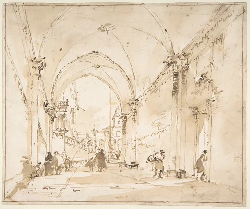 Architectural Capriccio: Vaulted Passageway Leading to a Square by Francesco Guardi, drawing, 1712-1793