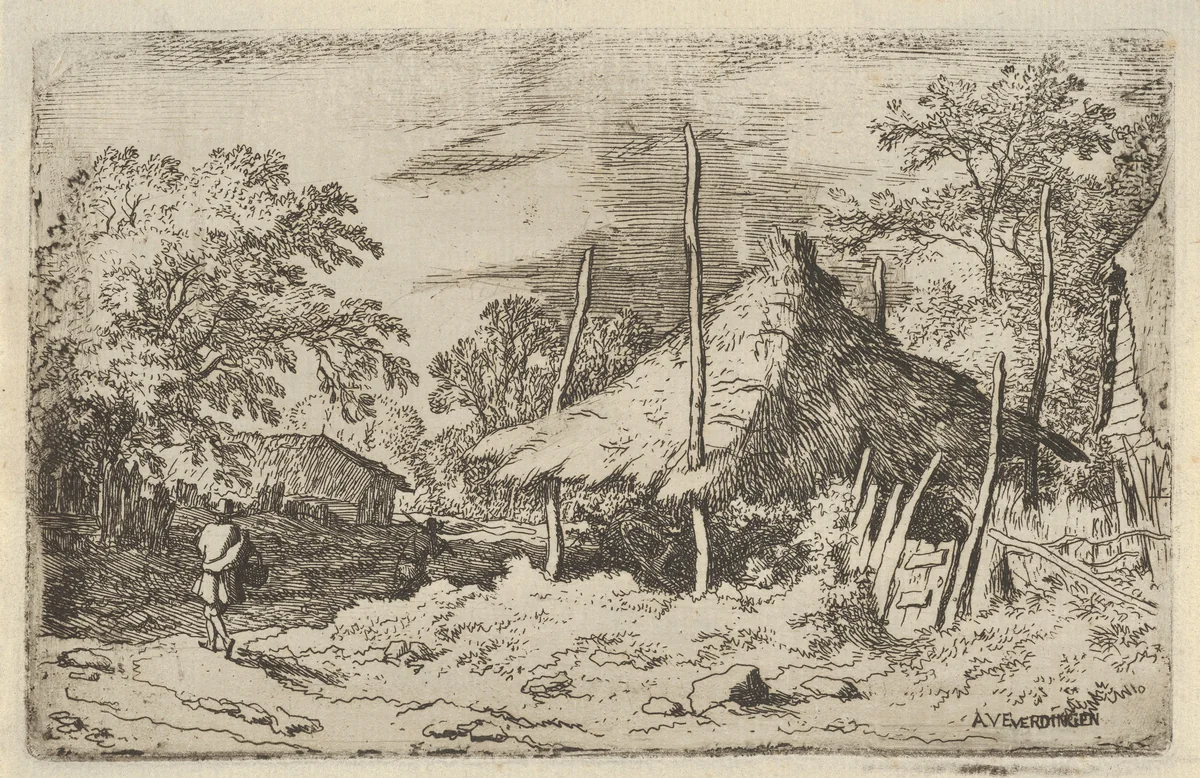 The Wheel underneath the Haybarn by Allart van Everdingen, print, 1621-1675