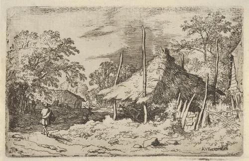 The Wheel underneath the Haybarn by Allart van Everdingen, print, 1621-1675
