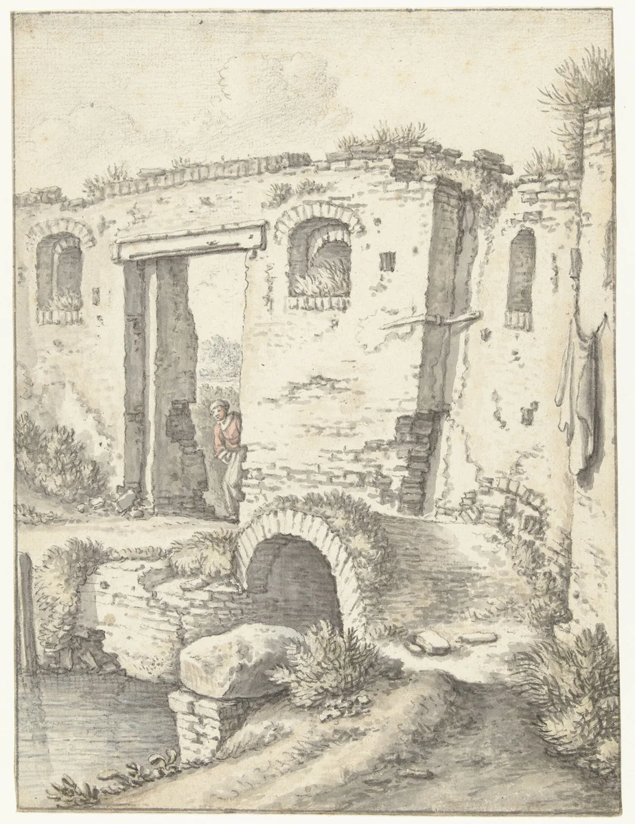 Zwartewaterpoortje te Utrecht by Herman Saftleven, drawing, 1674