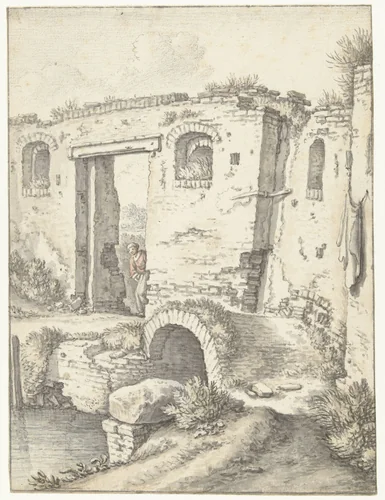 Zwartewaterpoortje te Utrecht by Herman Saftleven, drawing, 1674