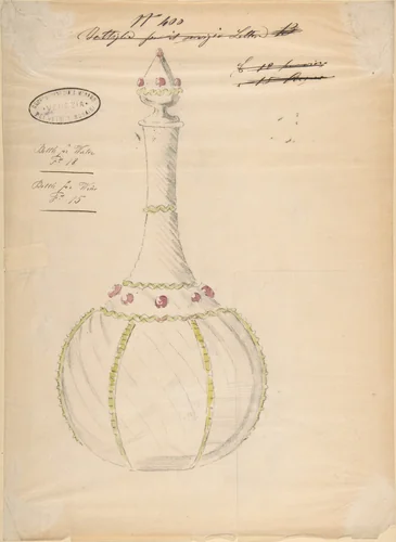 One of Twenty-Three Sheets of Drawings of Glassware (Mirrors, Chandeliers, Goblets, etc.) by Compagnia di Venezia e Murano, drawing, 1850-1880