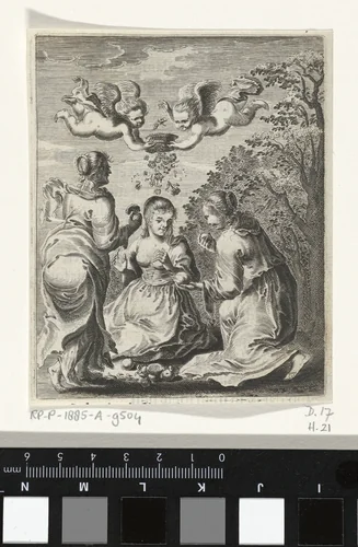 Vrouwen tussen appels en rozen van liefde by Pieter Nolpe, print, 1640