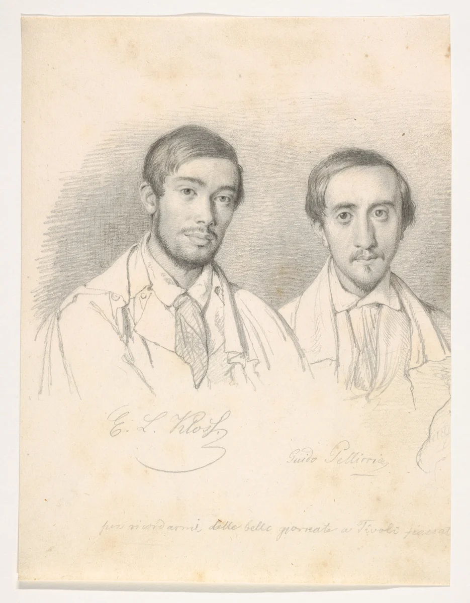 Double Portrait of the Artists E.F. Kloss and G. Pellicia by Wilhelm Marstrand, drawing, 1836-1840