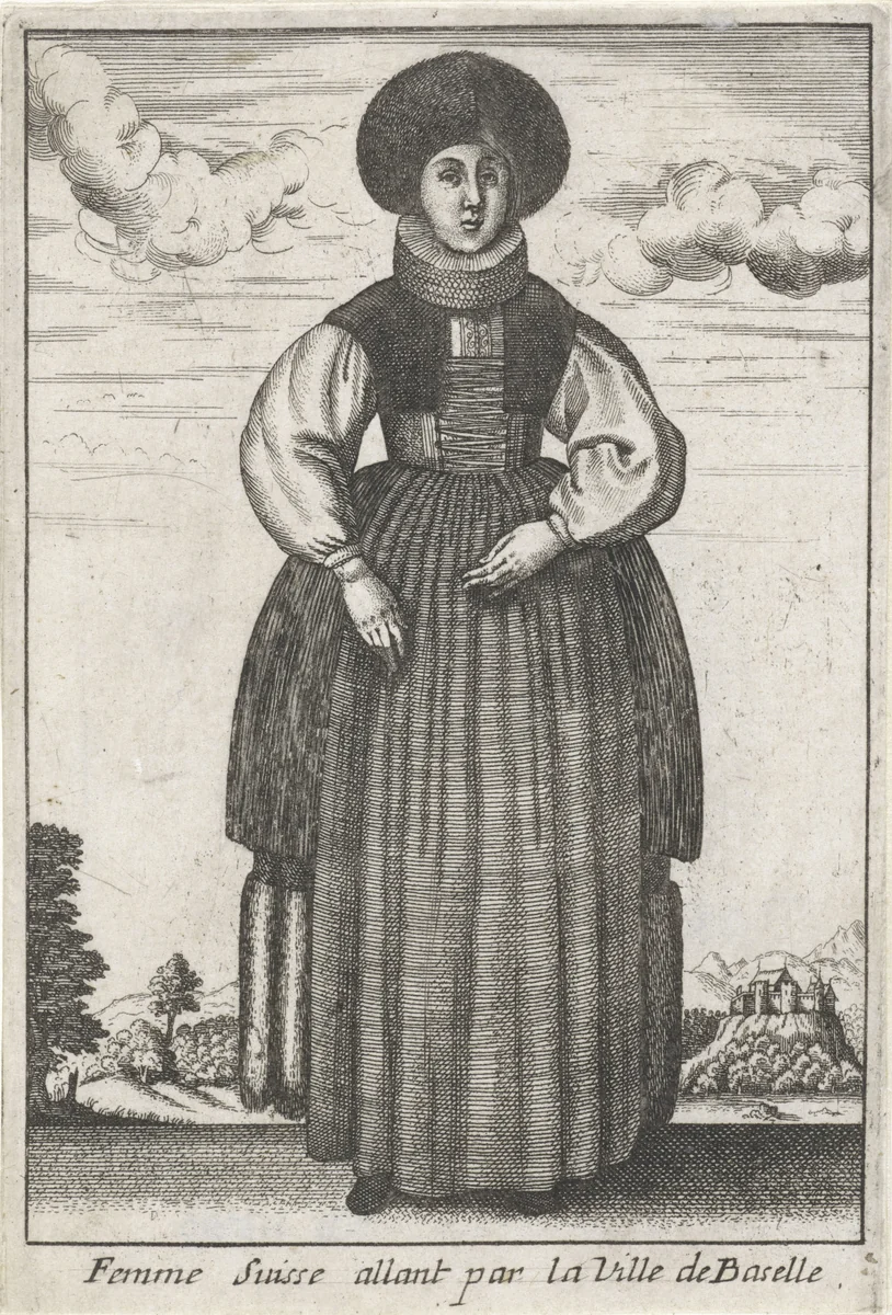 Femme Suisse allant par la Ville de Baselle by anonymous, print, 1662