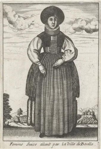 Femme Suisse allant par la Ville de Baselle by anonymous, print, 1662