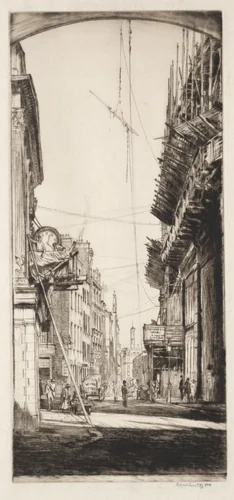 Liberty's Clock by Muirhead Bone, print, 1909