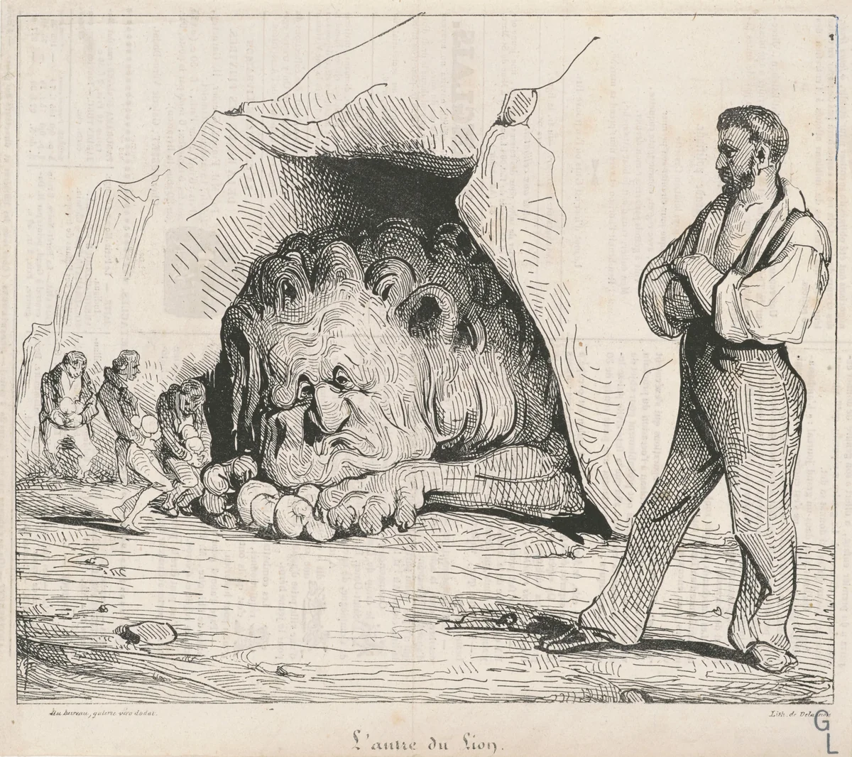 L'antre du lion by Honoré Daumier, print, 1834