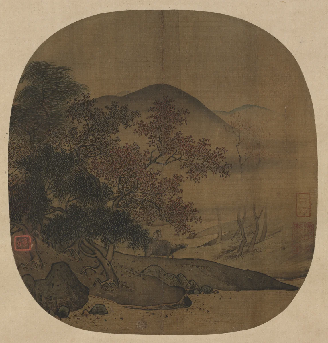 Buffalo and Boy in Autumnal Landscape by Yan Ciping, painting, 1127-1279