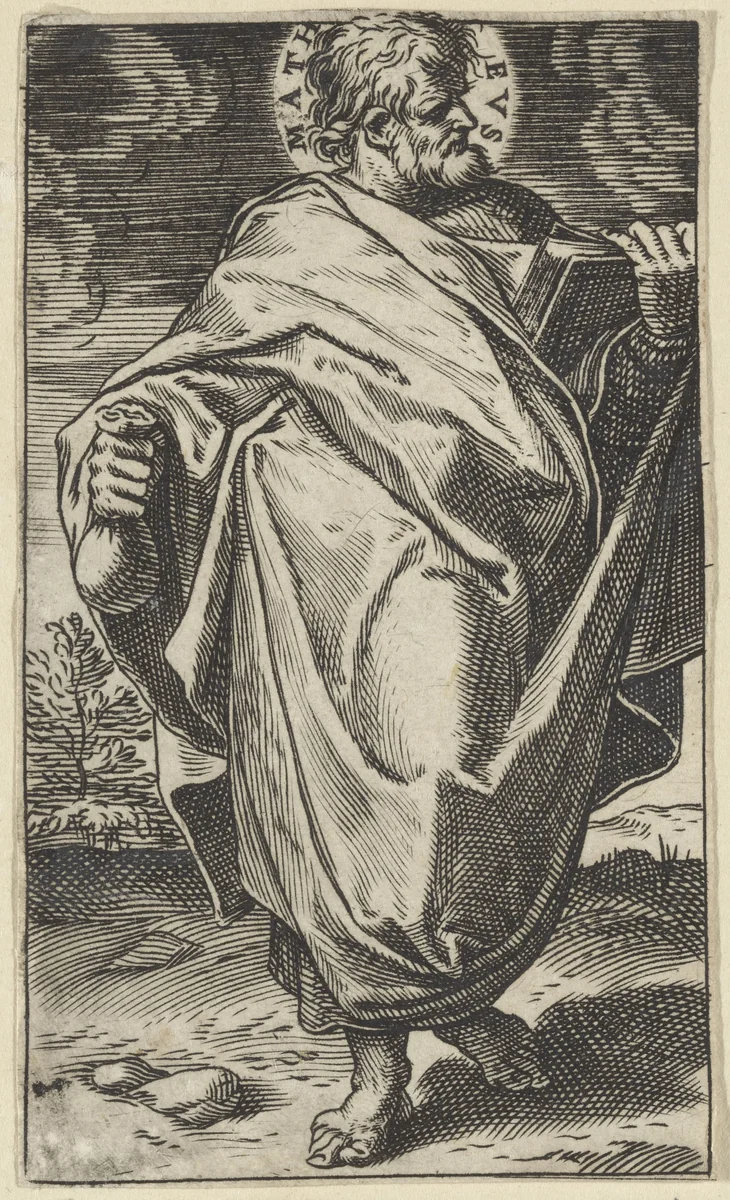 Apostel Matteüs met een boek by Agostino Carracci, print, 1583