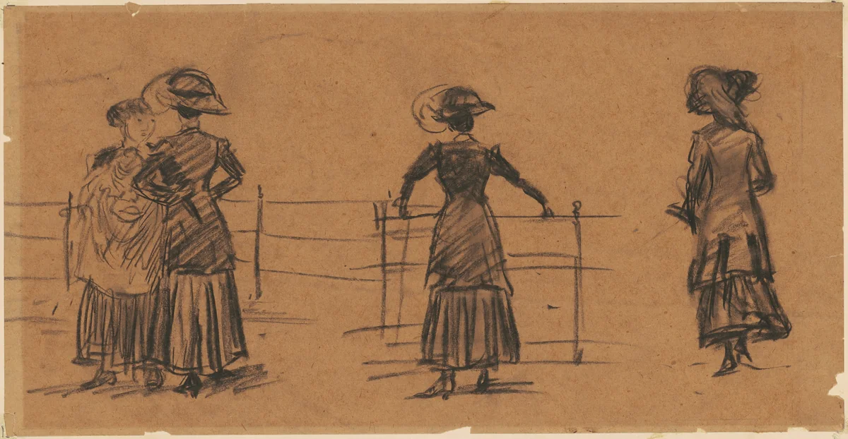 Studies of Women by the Park Railing by William Glackens, drawing, 1900-1910