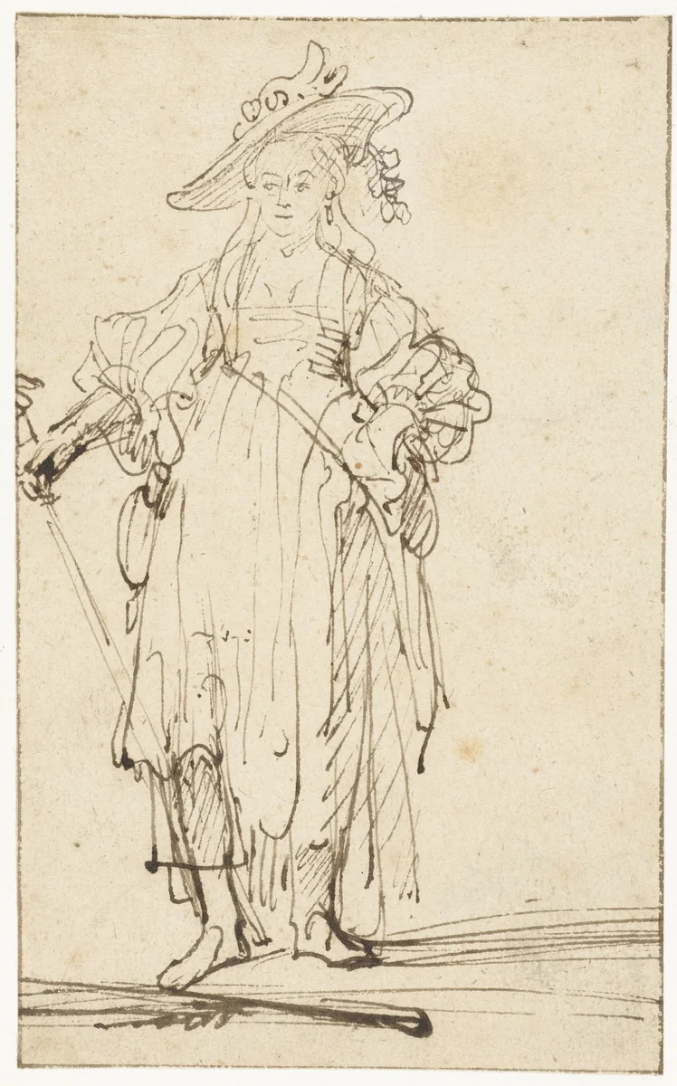 Standing Shepherdess by Ferdinand Bol, drawing, 1636-1640