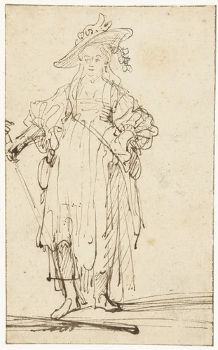 Standing Shepherdess by Ferdinand Bol, drawing, 1636-1640