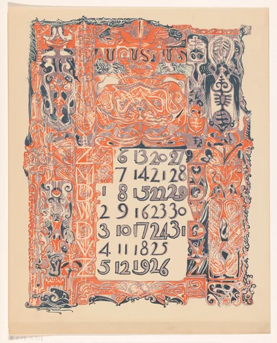 Kalenderblad augustus 1899 by Carel Adolph Lion Cachet, print, 1899