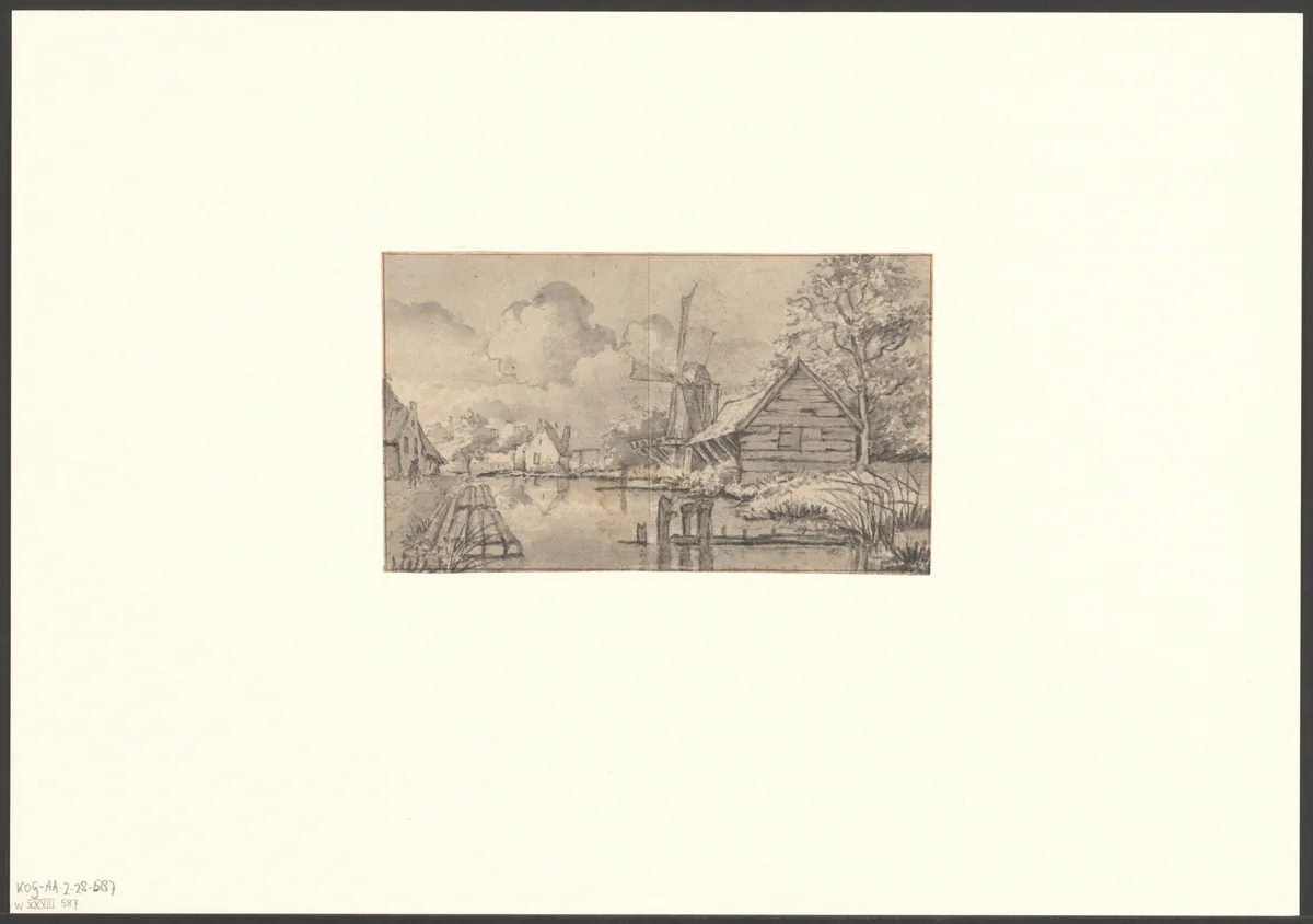 Gezicht op een molen buiten de Raampoort by Jan van Kessel, drawing, 1651-1680