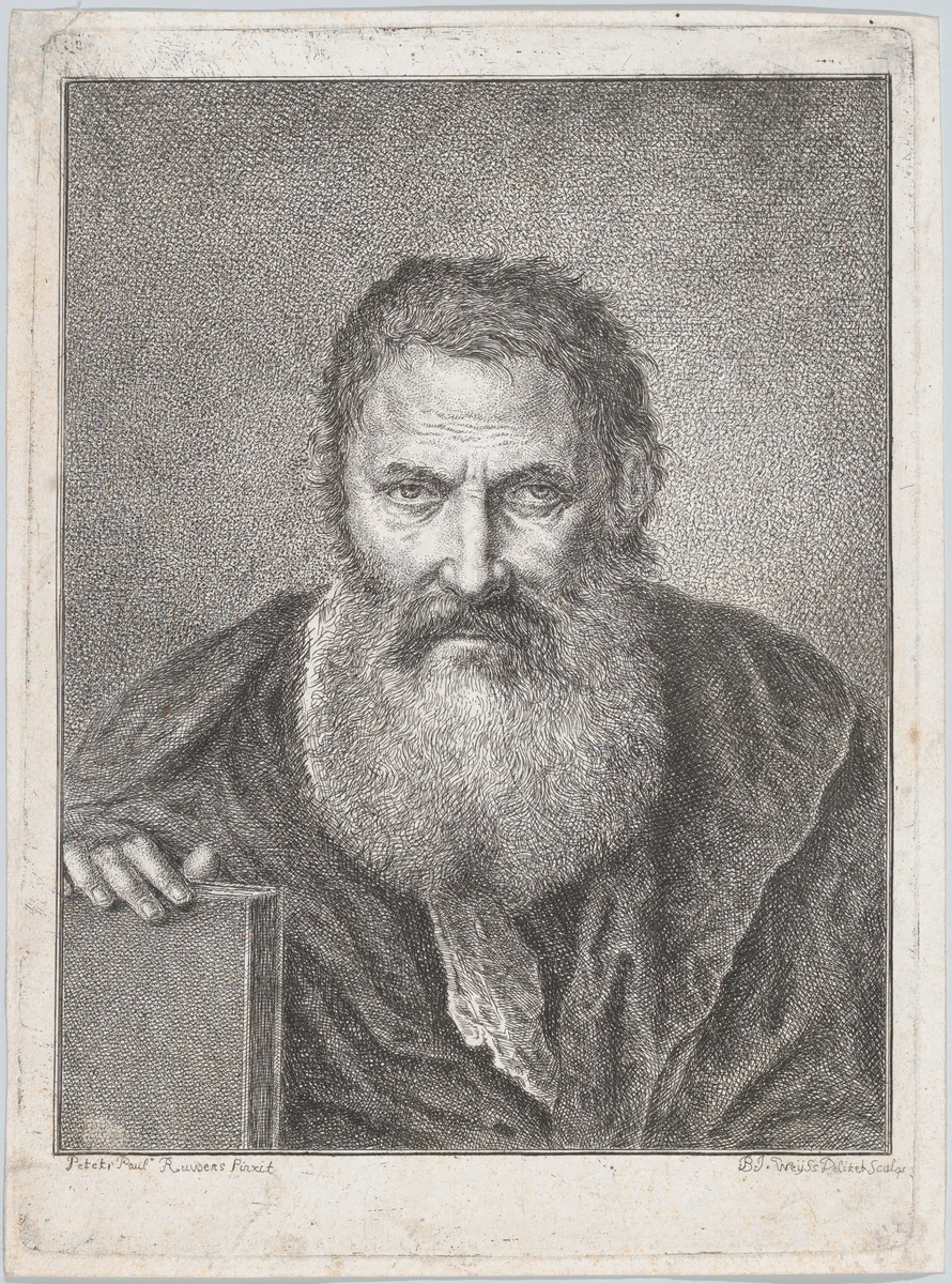 Portrait of a bearded man holding a book by Bartholomaeus Ignaz Weiss, print, 1745-1815