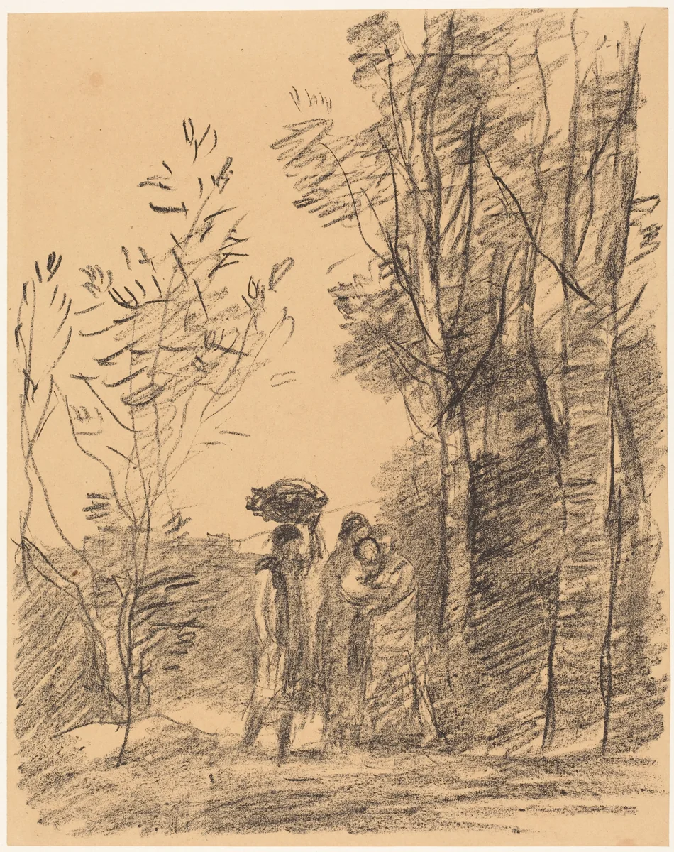 The Meeting in the Woods (La Rencontre du bosquet) by Jean-Baptiste-Camille Corot, print, 1871