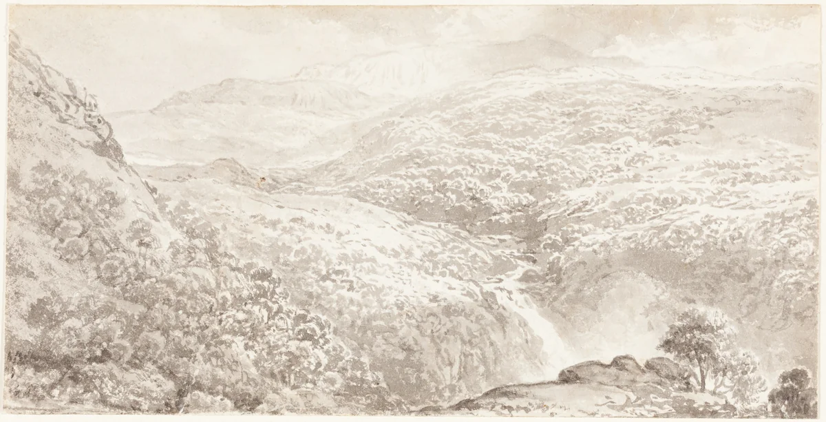 A Mountain Valley with a Waterfall by John Glover, drawing, 1795