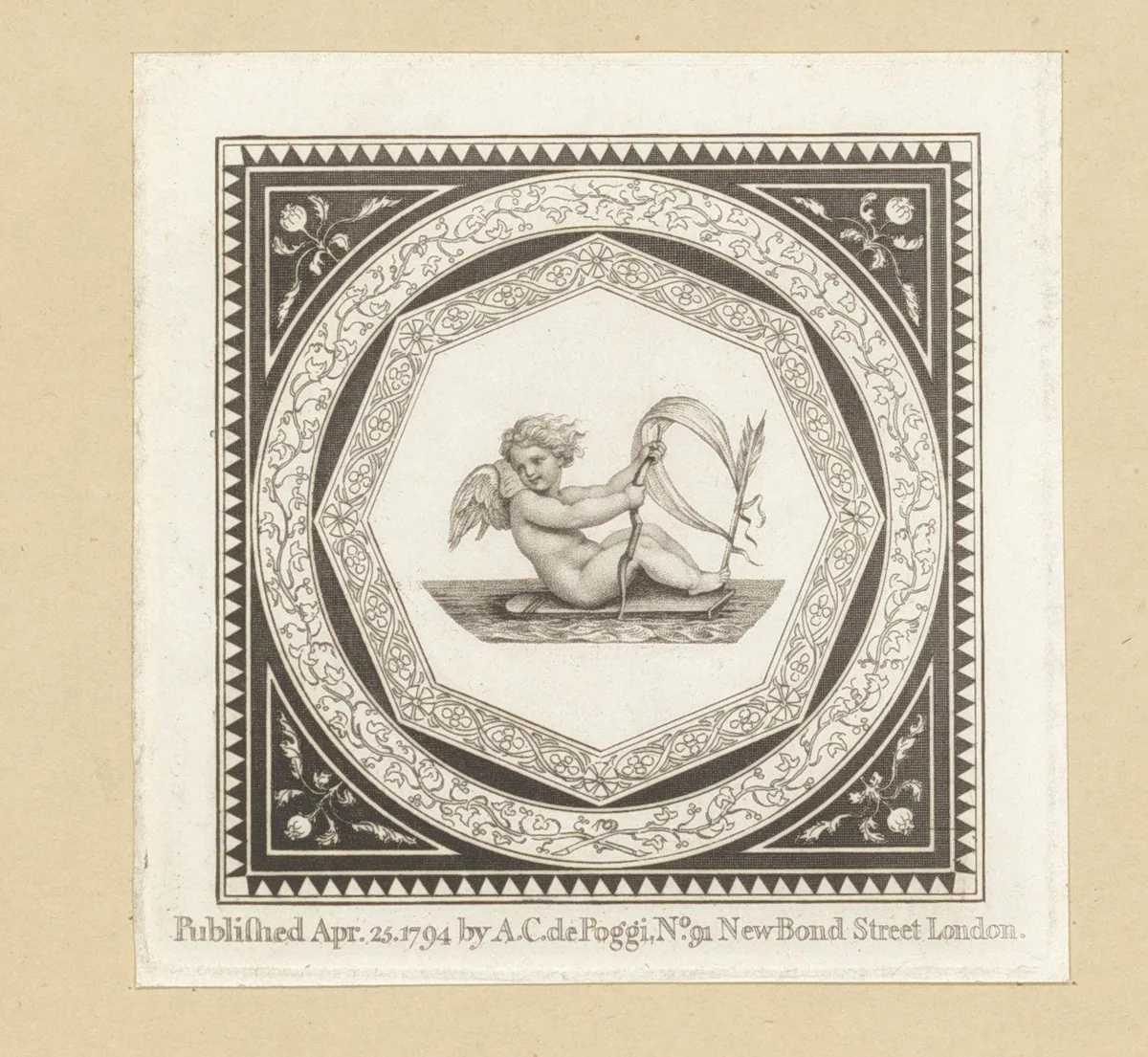 Putto op een vlot met zeil by anonymous, print, 1794