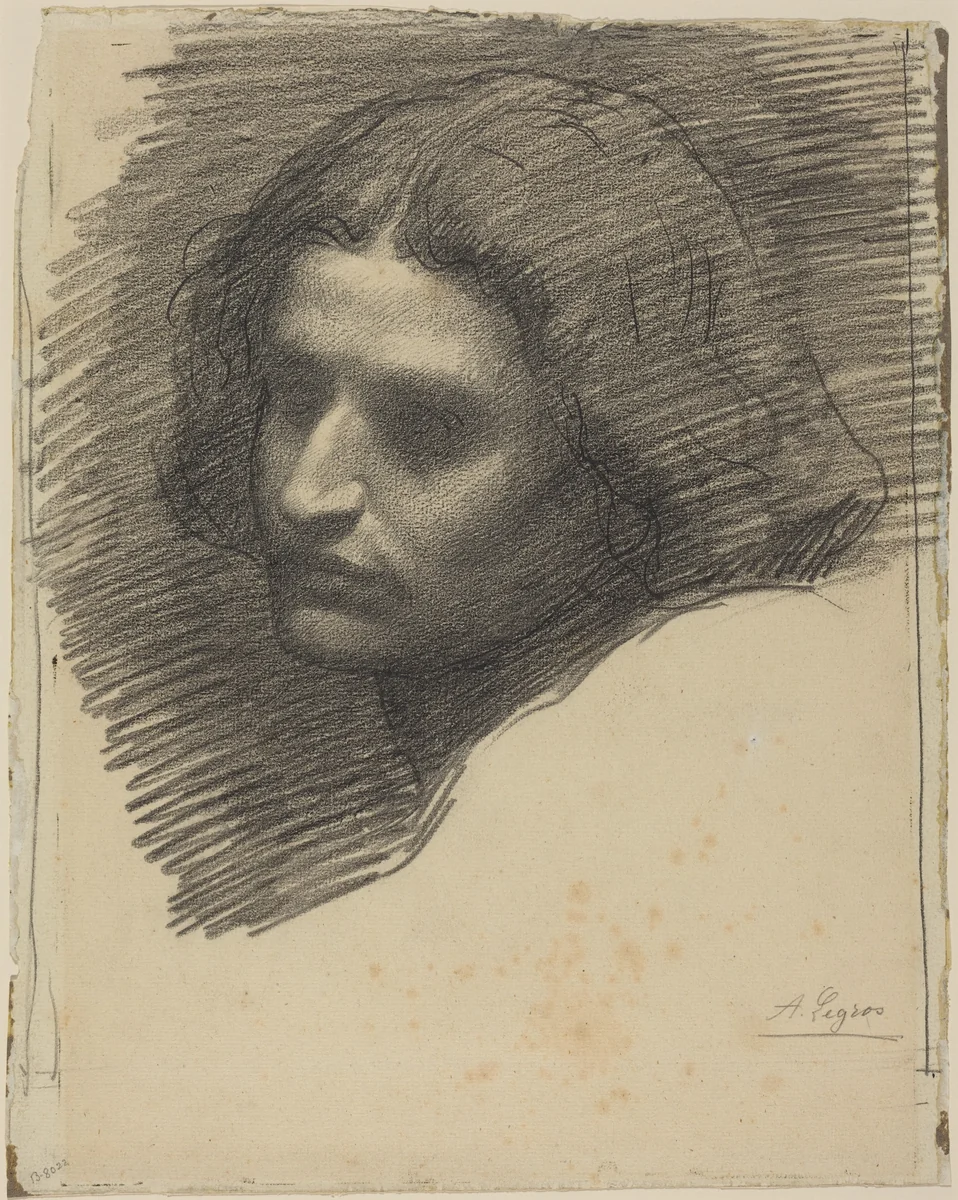 Head of a Man Facing Left [recto] by Alphonse Legros, drawing, 1837-1911