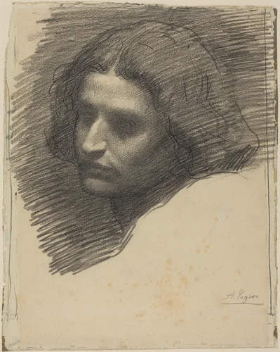 Head of a Man Facing Left [recto] by Alphonse Legros, drawing, 1837-1911