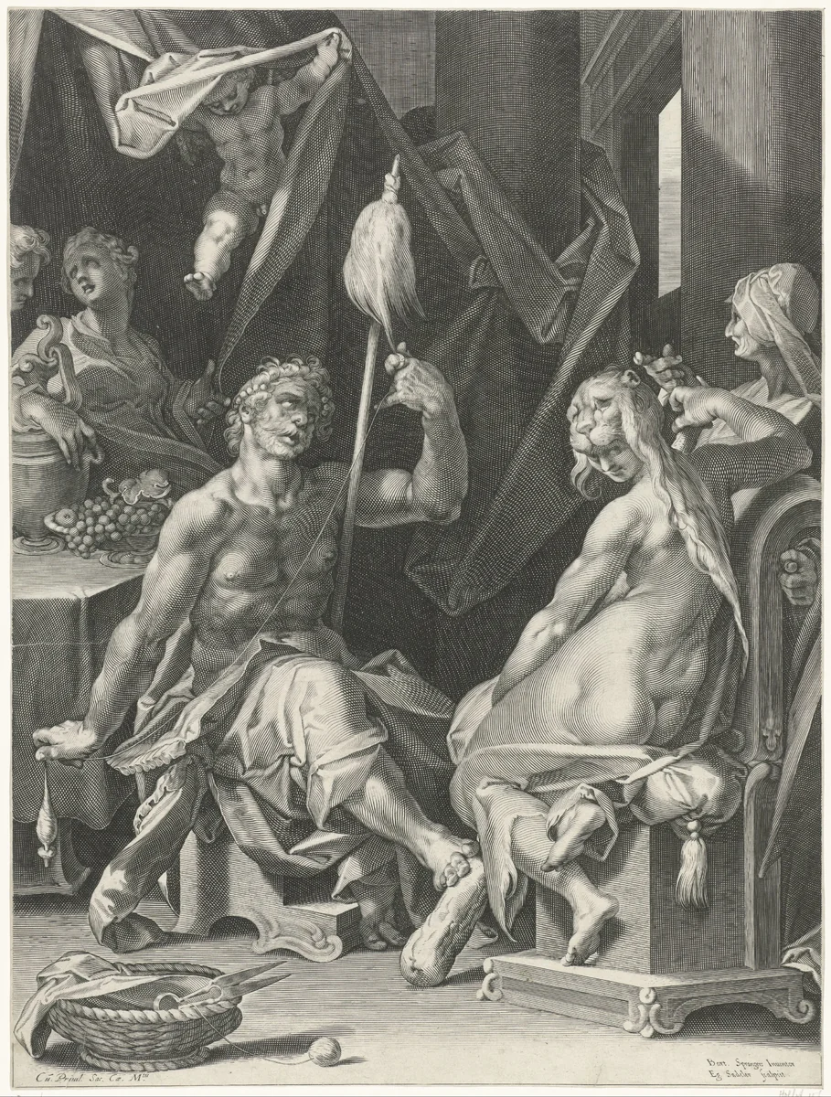 Hercules en Omphale by Unknown, print, 1580-1629