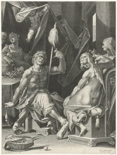 Hercules en Omphale by Unknown, print, 1580-1629