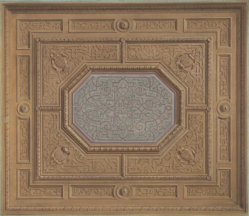 Design for Dining Room Ceiling, Neudeck by Jules-Edmond-Charles Lachaise, drawing, 1850-1900