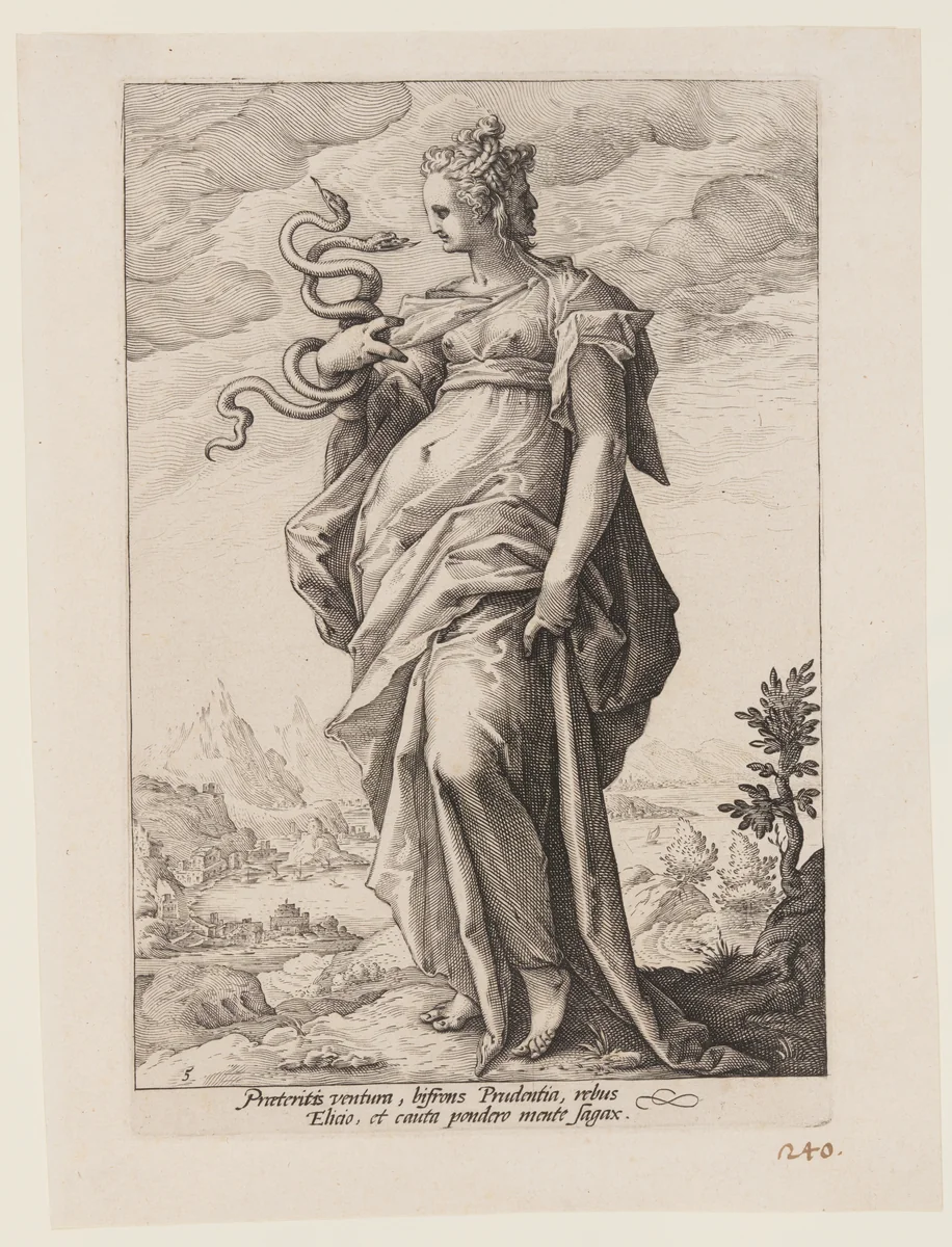 Prudence, from The Virtues by Jacob Matham, print, 1593